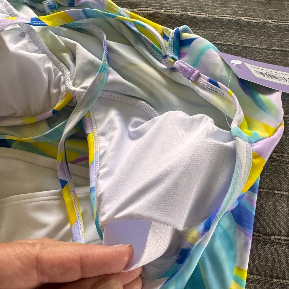 Hapari Twist Tankini Set in Blue, Yellow & White Leaf Print - Med/Lg - Picture 3 of 6